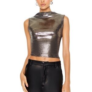 ✨SOLD✨ NWT metallic mock neck silver crop top Sold